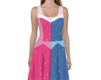 Blue and Pink! Sleeping Beauty Princess Running Costume Skater Dress