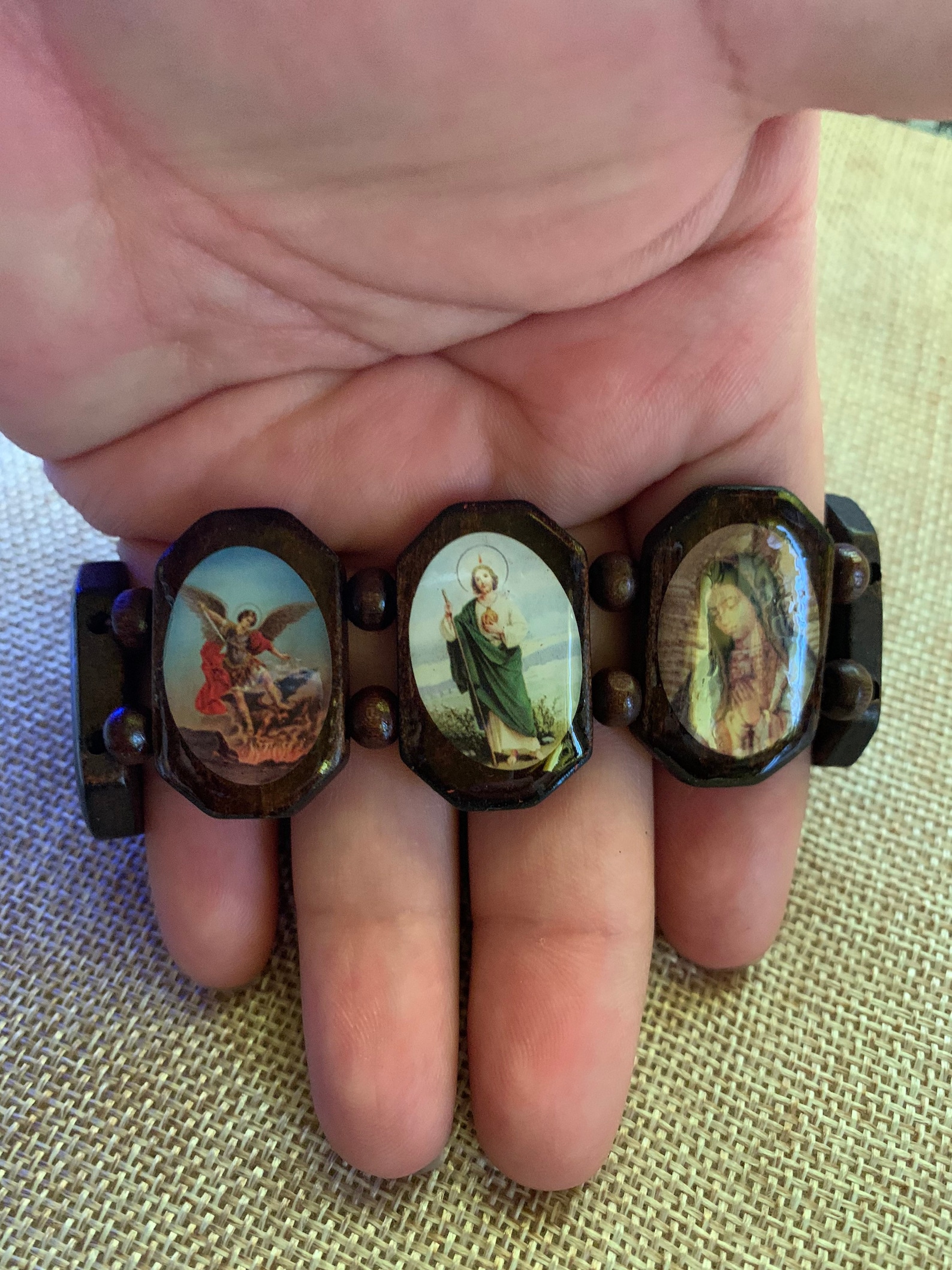 Unisex Wooden Bracelet Multiple Saint Virgin Mary St Jude Etsy