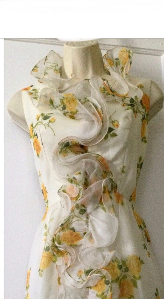 Ivory/Yellow Floral 1970’s Ruffled Maxi Dress - Iv