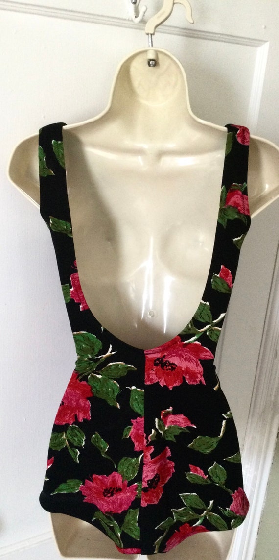 Floral Vintage MAIDENFORM Swimsuit - Black/Fuchsi… - image 5