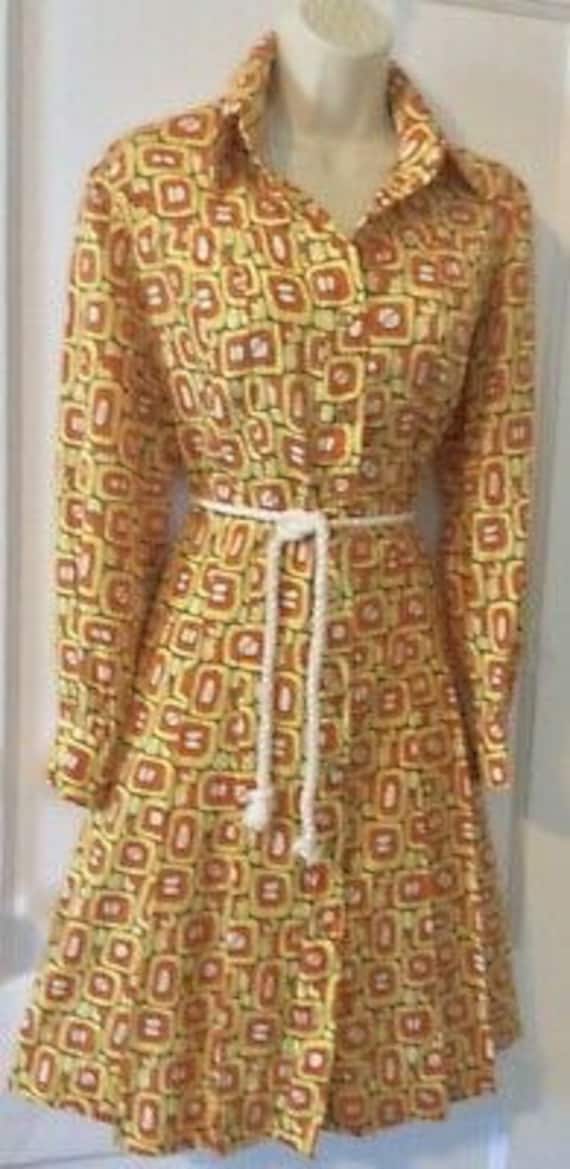 Vintage 1970s Silk Dress - Orange/Yellow/Brown 197