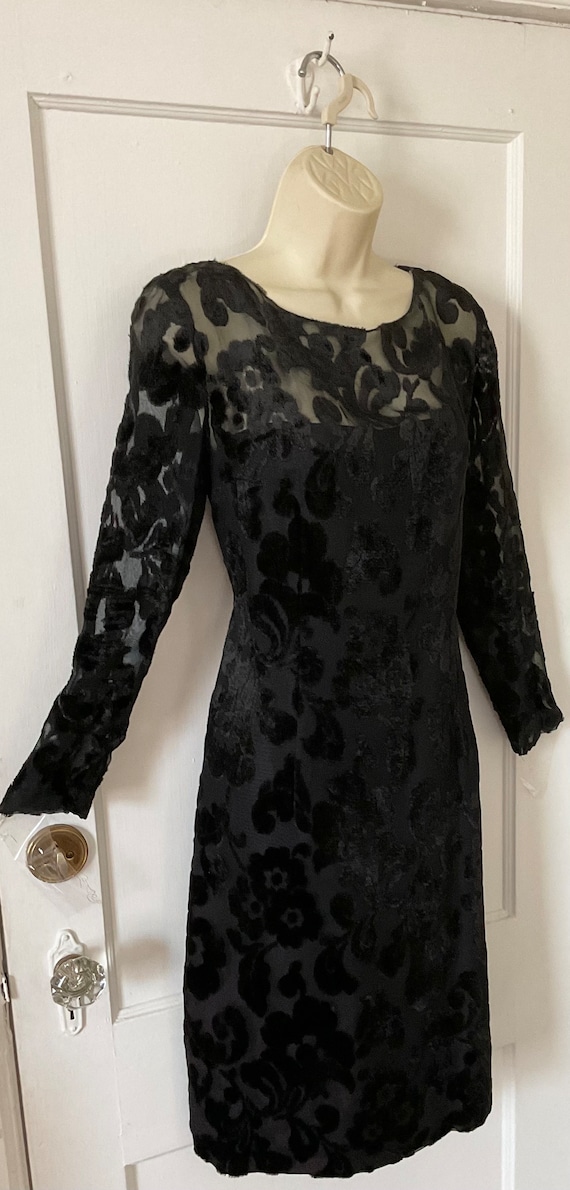 ANNE FOGARTY Vintage Burnout Velvet LBD Dress - B… - image 5