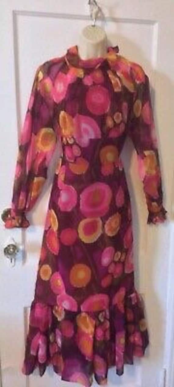 Pink Vintage Floral 1960’s Vintage Maxi Dress - L… - image 2