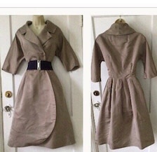 LORD & TAYLOR Vintage Dress Brown Buttoned Front 3/4 Sleeve 