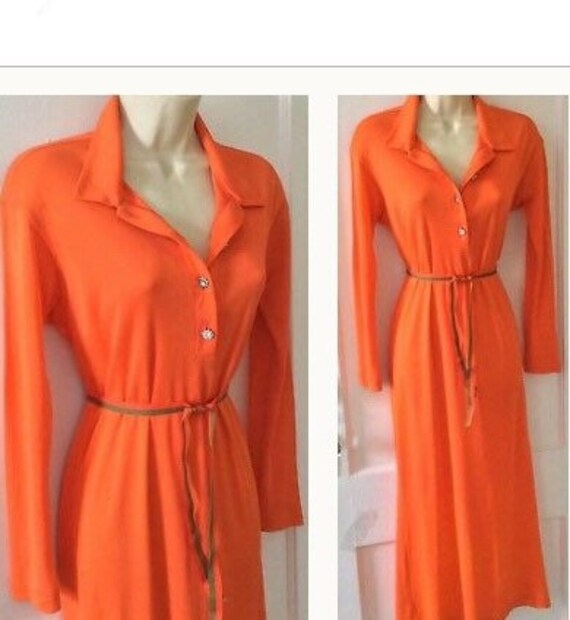 Todd Oldham Vintage Midi Shirt-Dress - Tangerine … - image 1