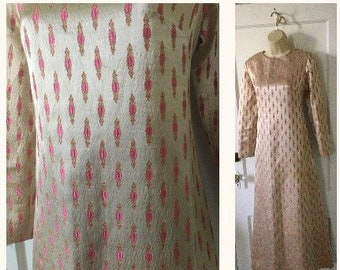 MIMI Di N— Brocade Vintage Maxi Dress - Khaki Silk Brocade 1950’s Vintage Hostess Maxi Dress by Mimi Di N— for Bonwit Teller