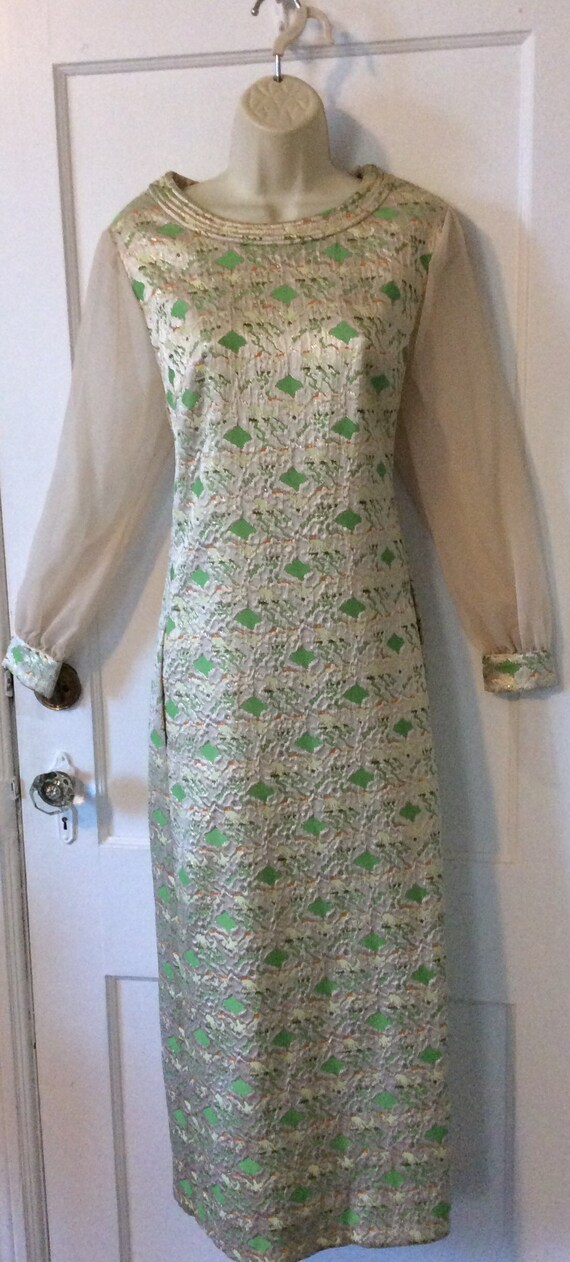 DYNASTY Brocade Vintage Maxi Dress - Green/Khaki/… - image 6