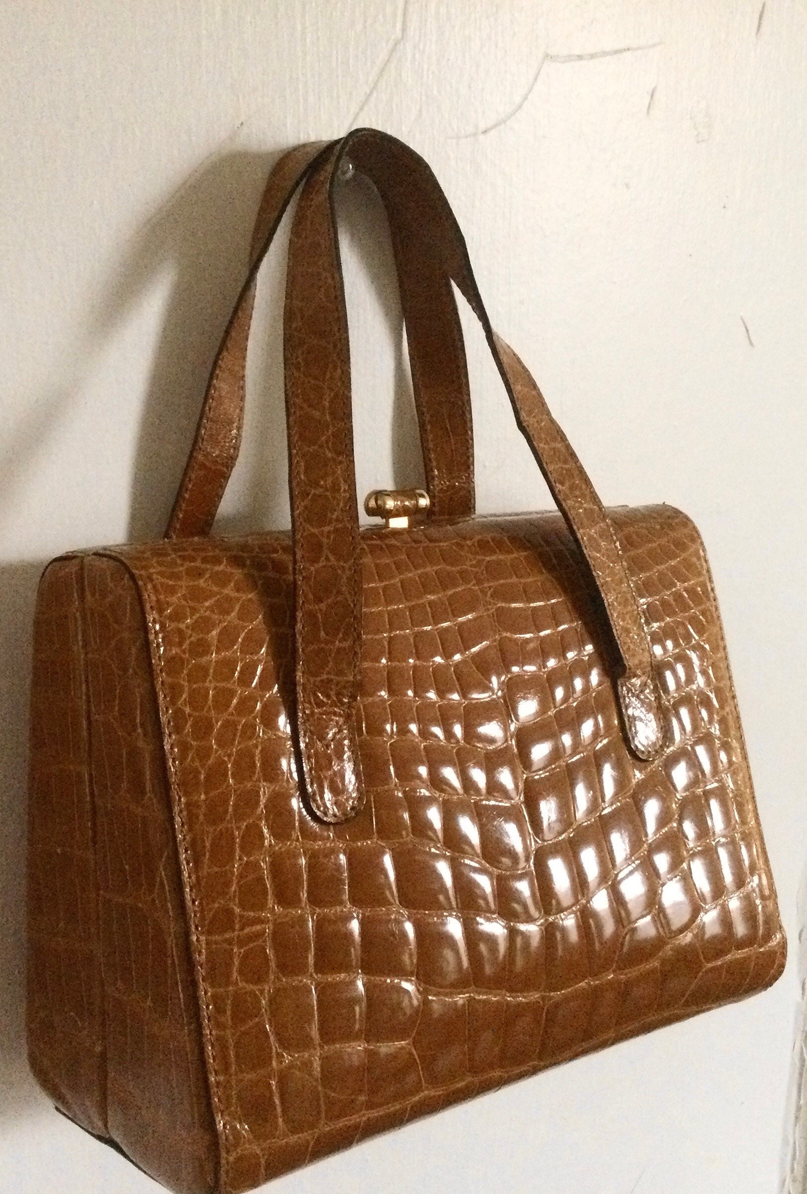 GIORGIOS of Palm Beach Croc Leather Bag Toffee Brown Genuine Alligator Leather 1980s Vintage Satchel Bag by Giorgios of Palm Beach Etsy Ireland