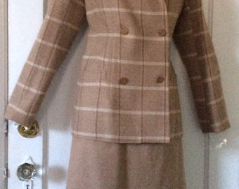1970’s Vintage Courreges Skirt Suit - Camel Plaid Late 1970’s Vintage Double-breasted Skirt Suit by Andre COURRÈGES Paris