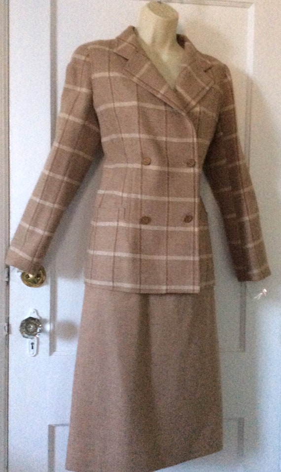 Vintage COURRÈGES Skirt Suit - Camel Wool Plaid L… - image 6