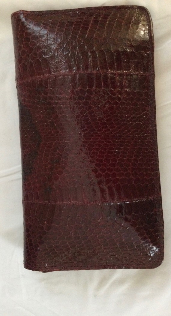 Python Leather Vintage Clutch Bag - Burgundy Colo… - image 4