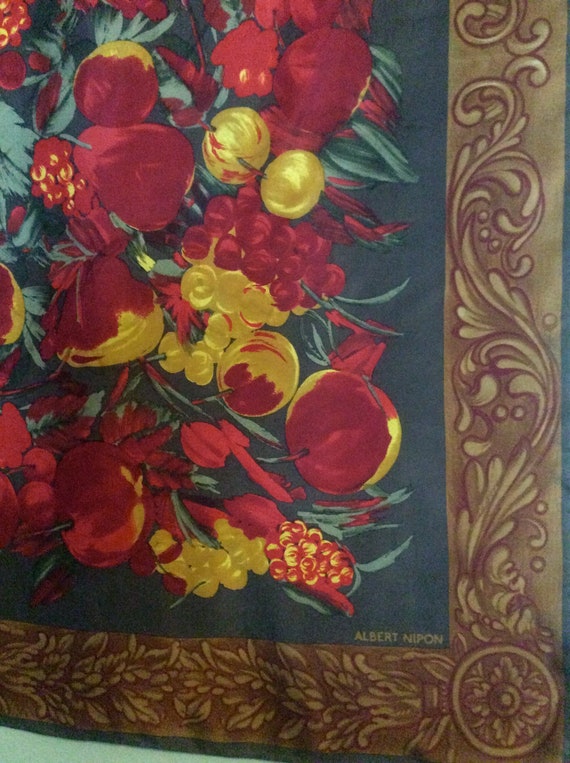 Fruit-Print Albert Nipon Vintage Scarf - Brown/Re… - image 4