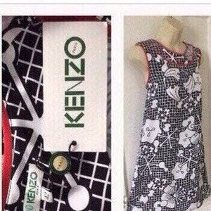 New KENZO Black White Floral Dress NWT Black/White Red Piping Floral Print A-Line KENZO Dress Size 42 image 1