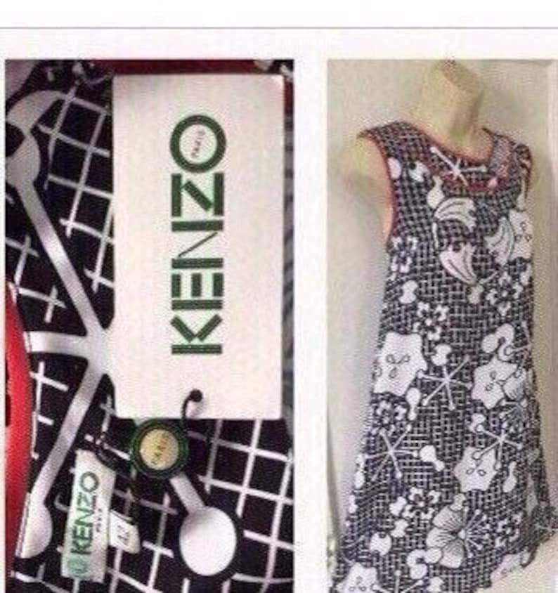 New KENZO Black White Floral Dress NWT Black/White Red Piping Floral Print A-Line KENZO Dress Size 42 image 1