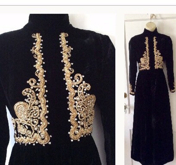 Black Vintage NAT KAPLAN Gown Black/gold Soutache Trim | Etsy