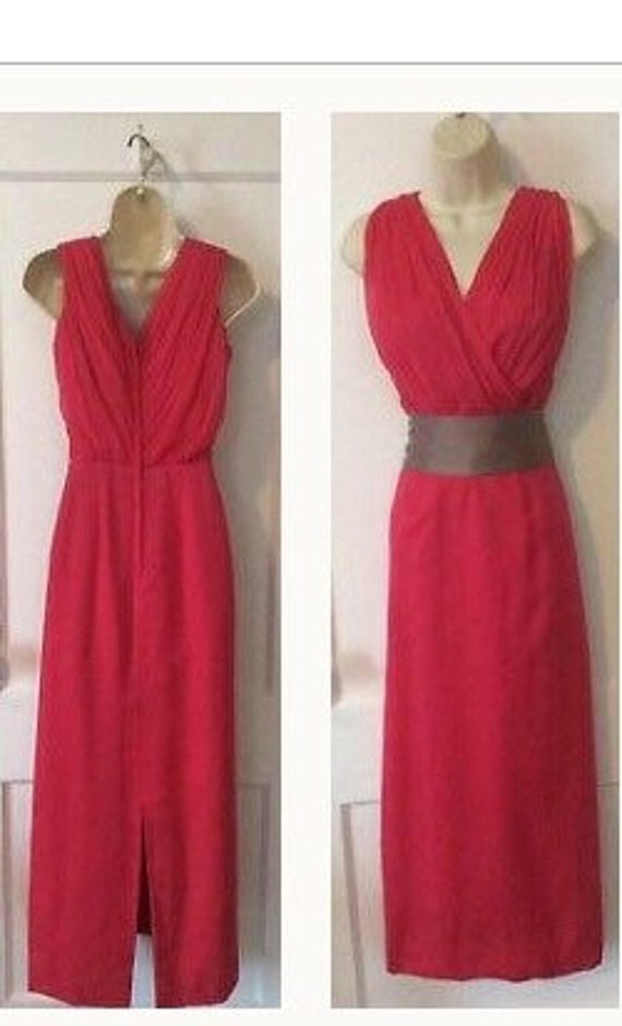 Pink Vintage Silk Maxi-Dress - Long Fuchsia-Pink … - image 2