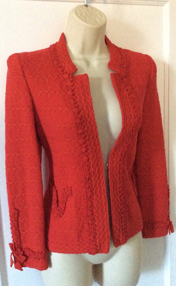 Red Wool Vintage ADOLFO Jacket - Red Wool Bouclé … - image 7