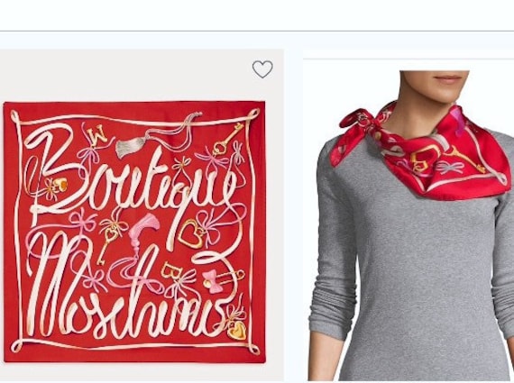Red MOSCHINO BOUTIQUE Scarf - Red/Khaki Silk Char… - image 1