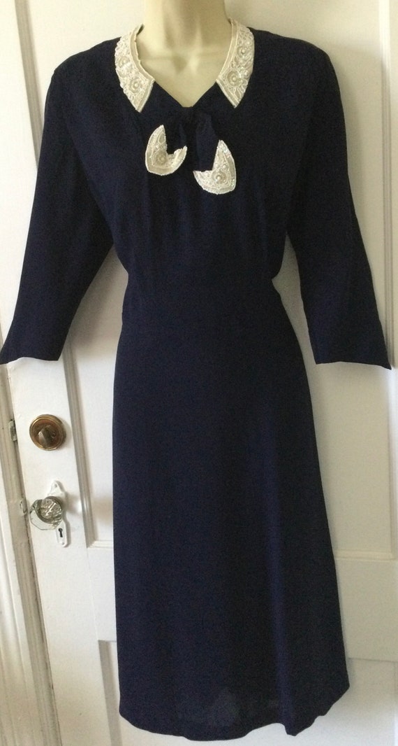 Navy 1960’s LORD & TAYLOR Dress - Navy-Blue 3/4-S… - image 6