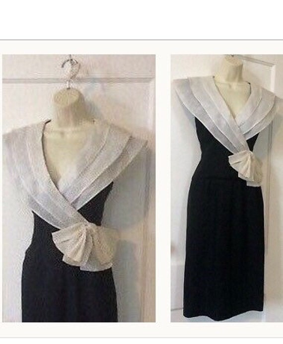 Albert Nipon Vintage Dress - BlackIvory Color-bloc