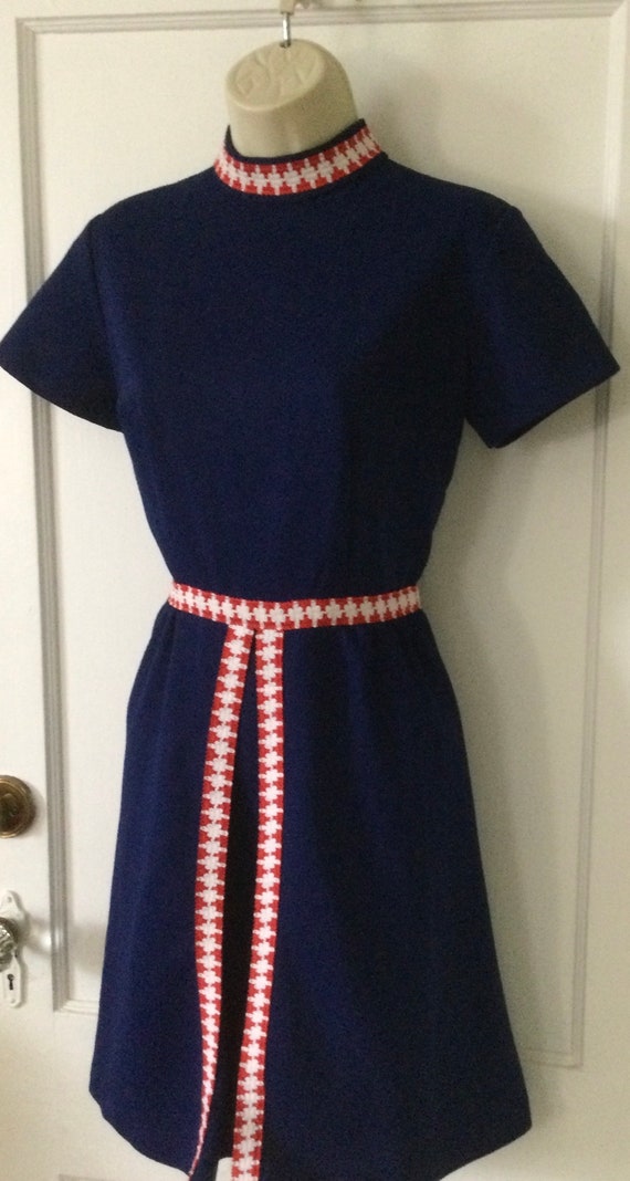 Navy-Blue Short Sleeve 1960’s Vintage Mod Dress -… - image 9
