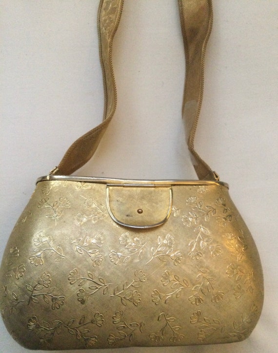 Vintage Rosenfeld Made in Italy Gold Metal Hard Case Handbag Shoulder Bag