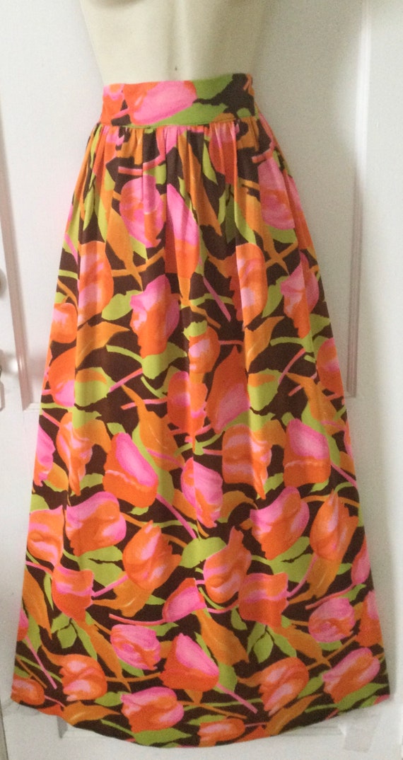 Floral 1970’s Vintage Maxi Skirt - Tangerine/Pink… - image 5