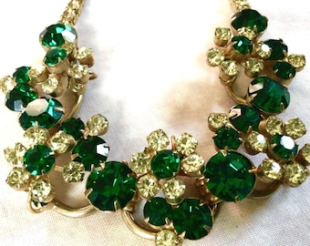 Emerald Green JULIANA Rhinestone Choker | Vintage DeLizza Elster Necklace | D&E Olivine Crystal Hollywood Regency Jewelry