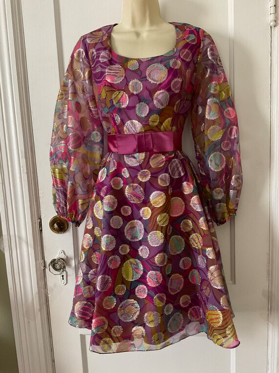 I.Magnin & Co. Metallic Dotted 1960’s Dress - Ber… - image 7