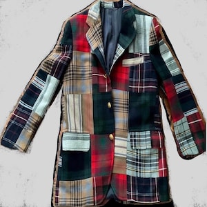 Vintage Norman Hilton Sport Coat 1971 Ivy League Patchwork Wool Blazer Size 38 White of New Haven Preppy Tartan Plaid Flannel Mens Jacket