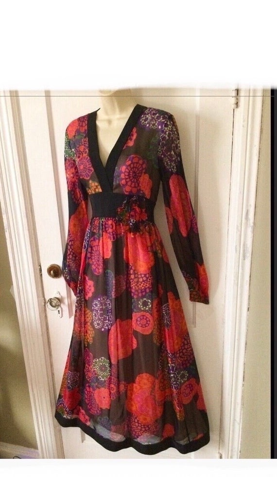 SHANNON RODGERS Silk 1970s Maxi Dress -  Black/Pin