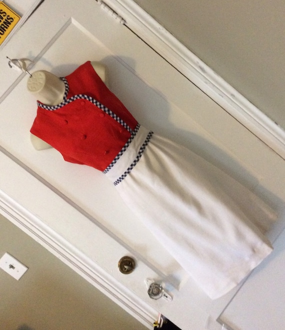Bonwit Teller Vintage Dress - Red/Ivory Silk 1970… - image 1
