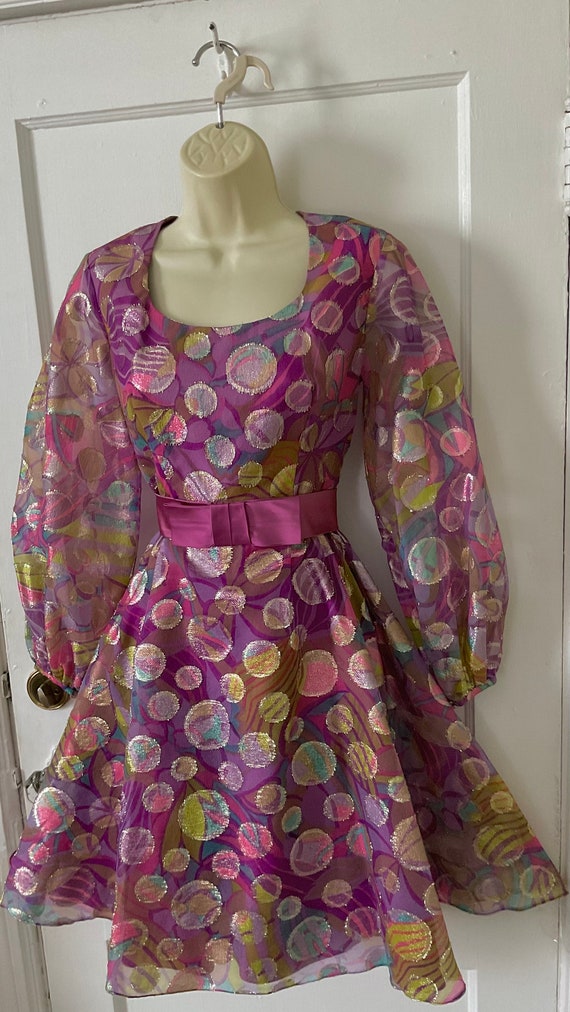 I.Magnin & Co. Metallic Dotted 1960’s Dress - Ber… - image 5