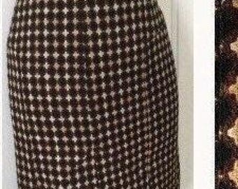 ESCADA Vintage Straight Skirt: 1980’s Woven Nubby Textured Silk Margaretha Ley West-Germany Wool Skirt
