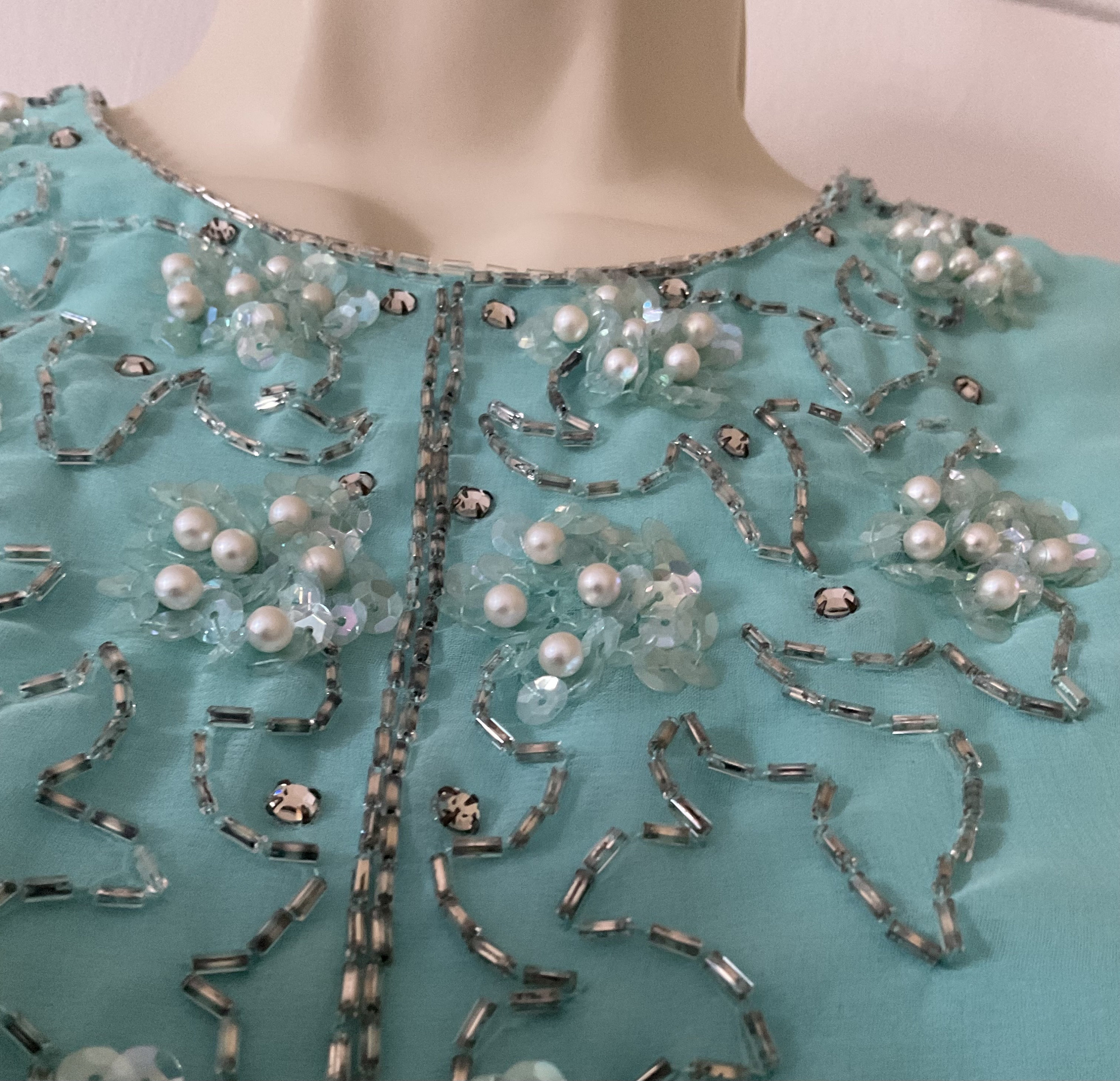 Chiffon with Appliqued Long Dresses Turquoise