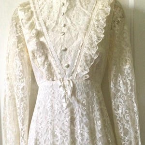 Ivory Ruffled Vintage Wedding Dress - Ivory Colored Antique Lace Victorian Style Prairie Wedding Dress