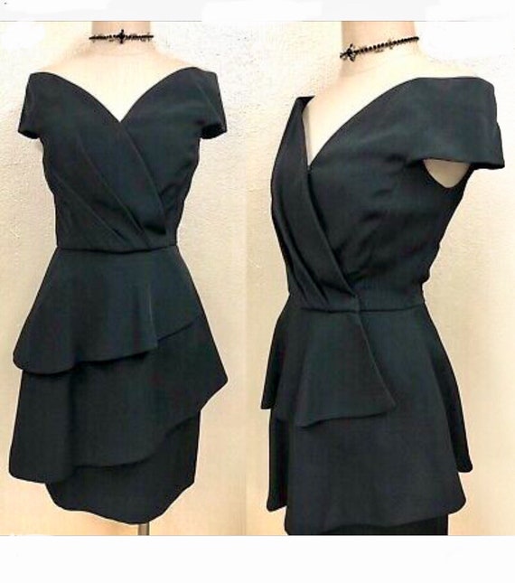 Scaasi Little-Black-Dress - Off-Shoulder 1980’s Vi