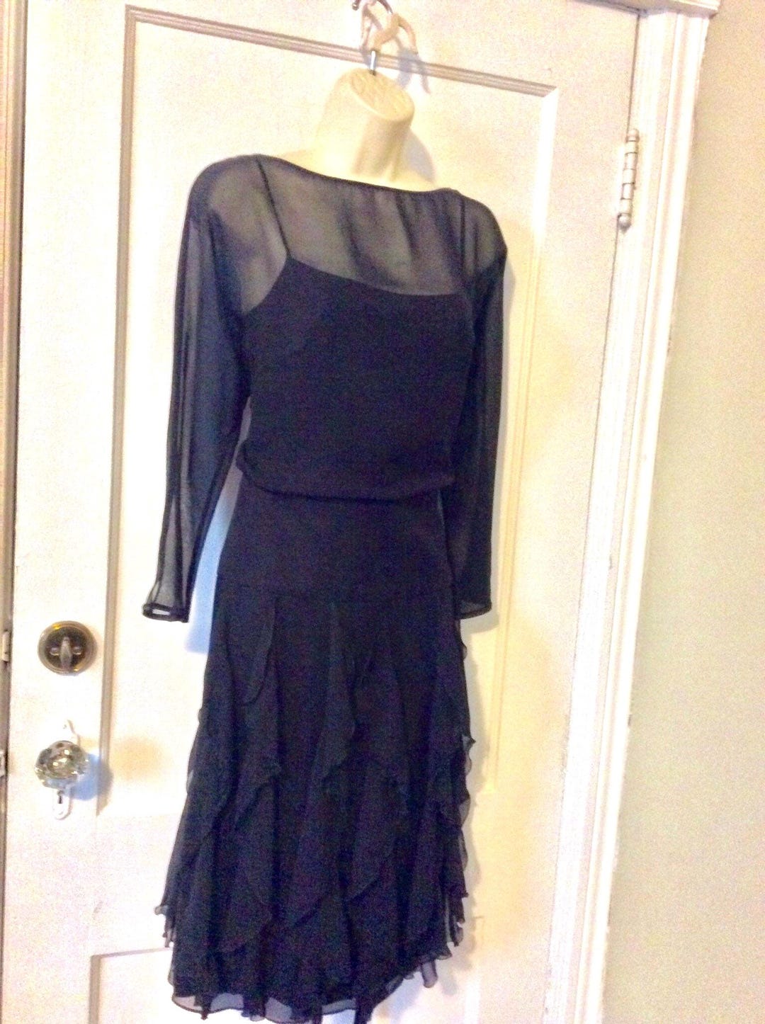 Buy Vintage ESCADA Dress Black ESCADA Sheer Illusion-shoulder Ruffled  Silk 1980’s Vintage Dress Size 40 (EU) Online in India
