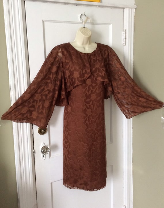 Hanae Mori Vintage Dress - Brown Bell-Sleeve Silk