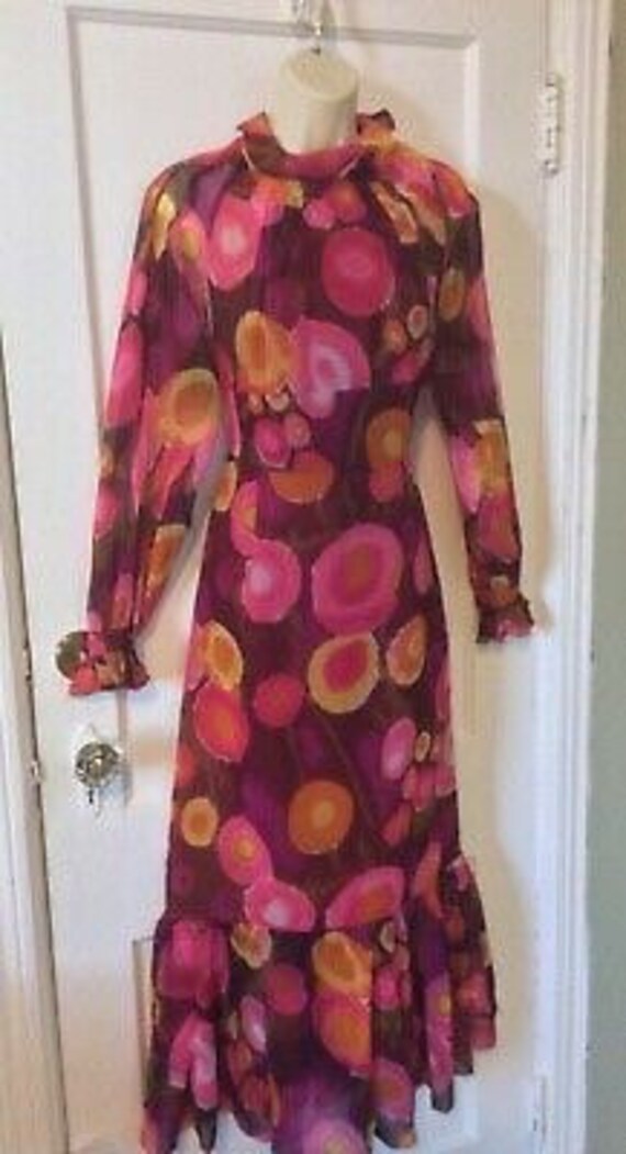 Pink Vintage Floral 1960’s Vintage Maxi Dress - L… - image 5