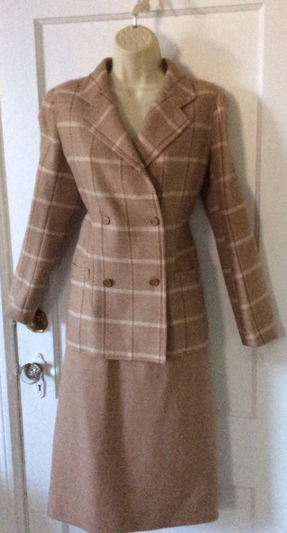 Vintage COURRÈGES Skirt Suit - Camel Wool Plaid L… - image 3