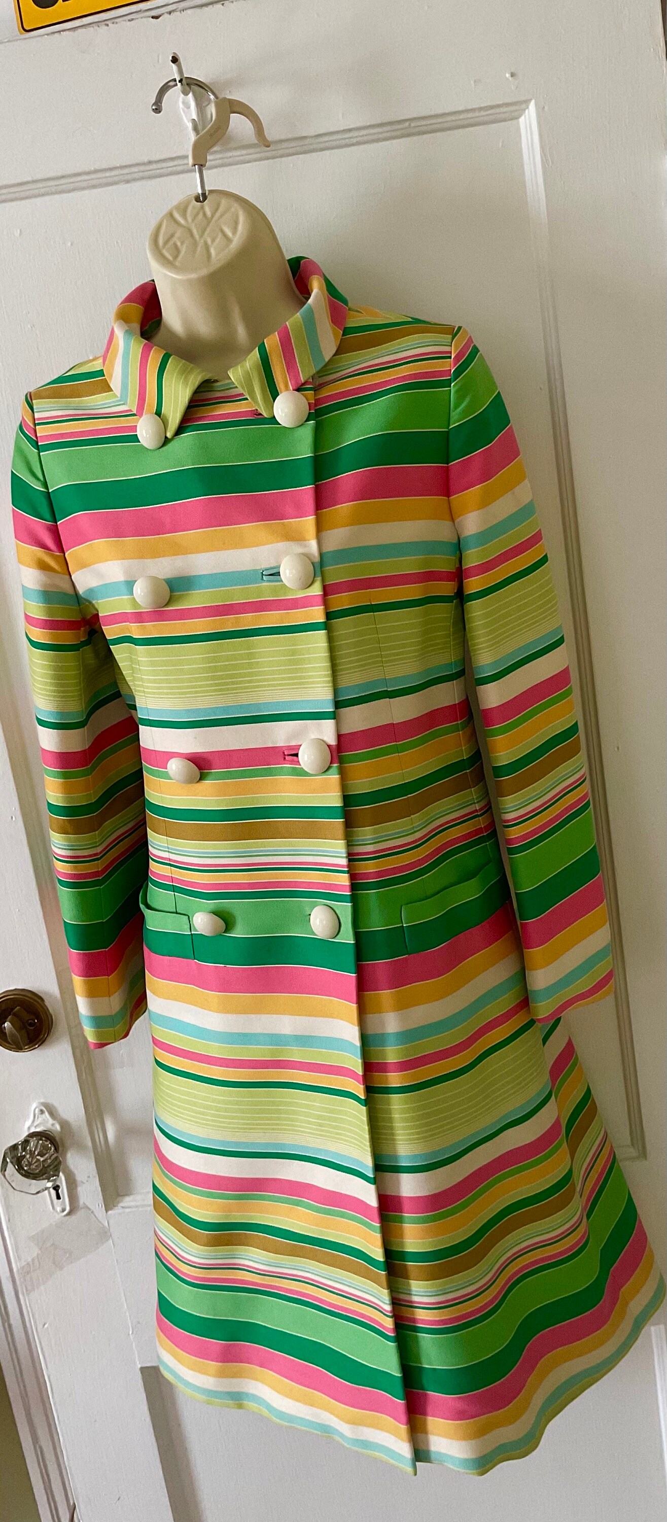 Striped 1960s Vintage A-line Coat Pink/mint-green Striped 1960s Vintage ...