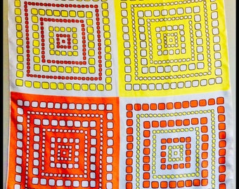 Vintage ECHO Scarf - Yellow/Orange Geometric Tile-Print Silk 1970’s Vintage Scarf by ECHO