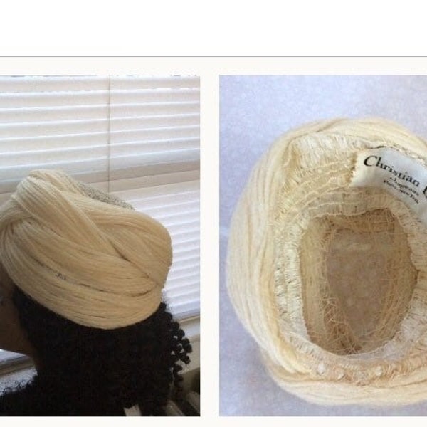 Christian Dior Turban/Pill-Box Vintage Hat - Cream-Colored Braided Cord Trim Turban Pill-Box 1960’s Vintage CHRISTIAN DIOR Hat