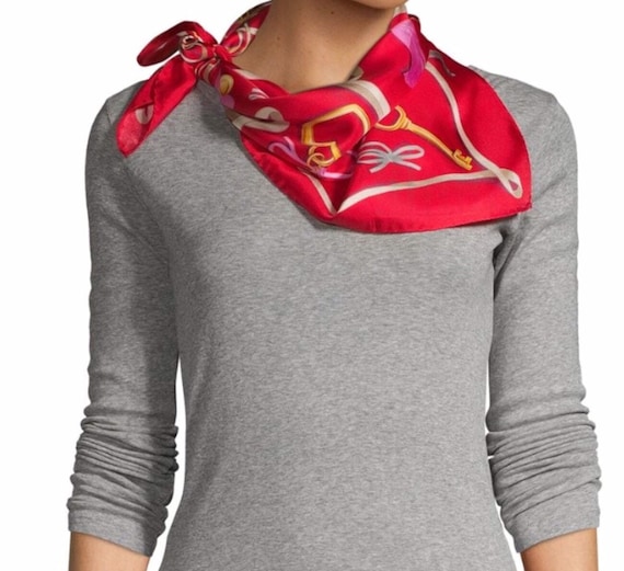 Red MOSCHINO BOUTIQUE Scarf - Red/Khaki Silk Char… - image 2