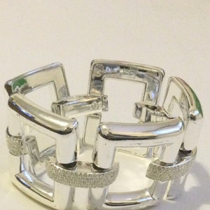 RALPH LAUREN Bracelet - Heavy Silver Plated Square Link 1990 Vintage Pavé Faux Diamonds/Crystal Encrusted Bracelet by LAUREN Ralph Lauren