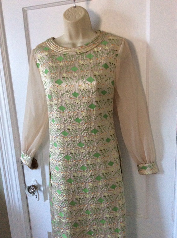 DYNASTY Brocade Vintage Maxi Dress - Green/Khaki/… - image 3