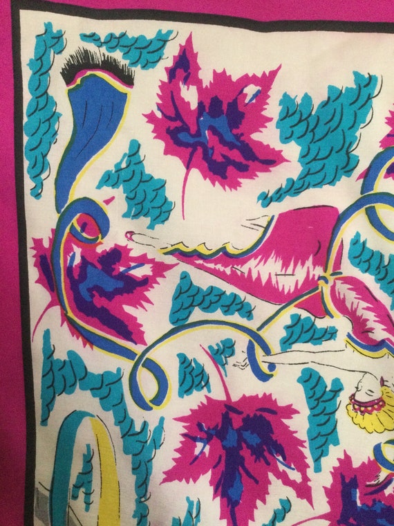 Pink/Blue Dancers Print Silk Vintage Scarf - Fuch… - image 8
