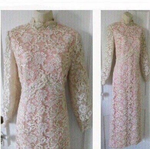 Pink/Ivory Vintage Lace (Wedding) Dress - Pink/Iv… - image 1