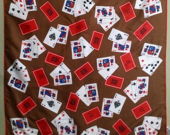 1960’s “21 Club” Vintage Scarf - Brown/Red/White Jack & Charlie’s 21-Club Memorabilia Playing Cards/Jockey Vintage Scarf XXIX